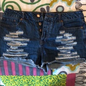 High-Waisted Distressed Denim Shorts